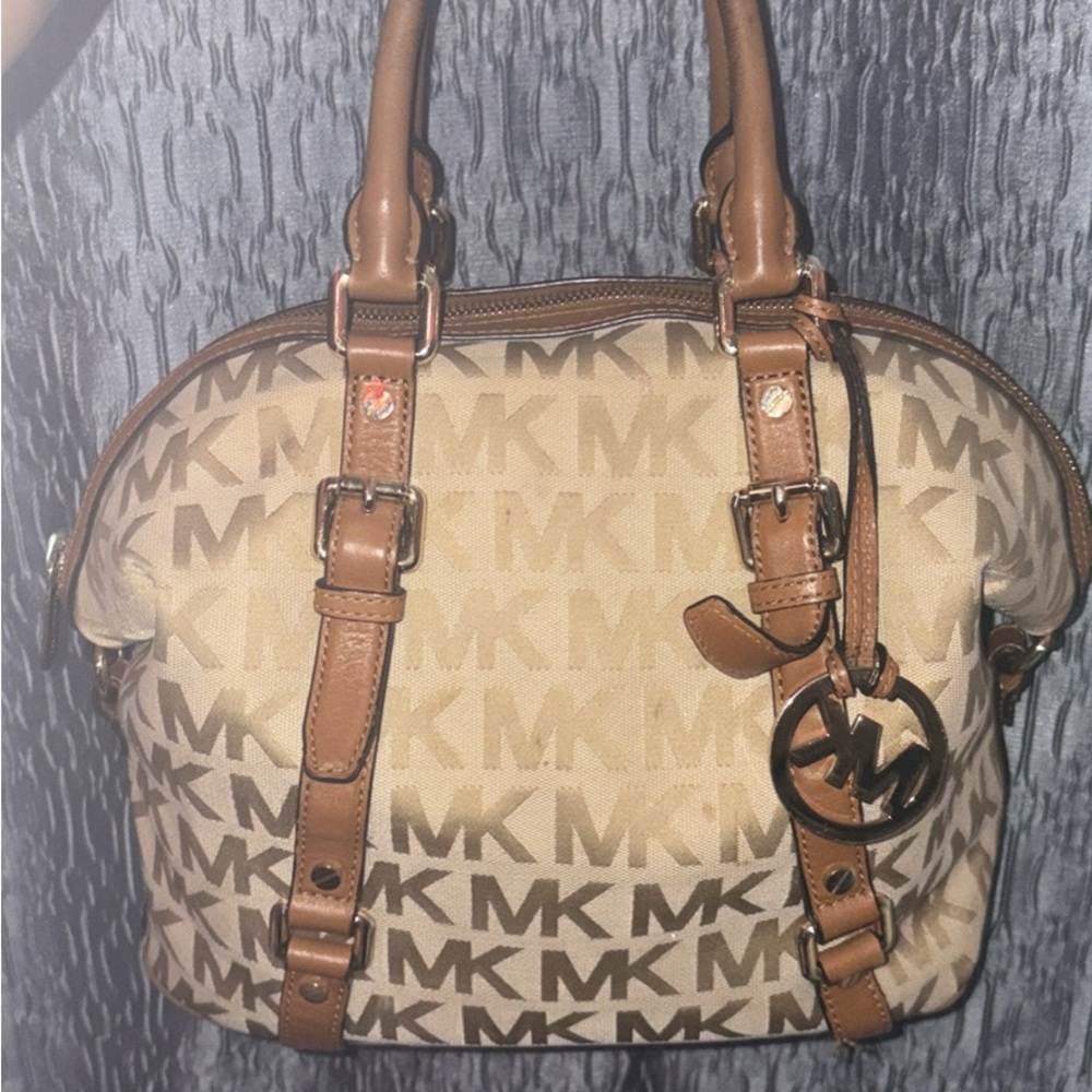 Michael Kors Signature Beige and Brown Satchel